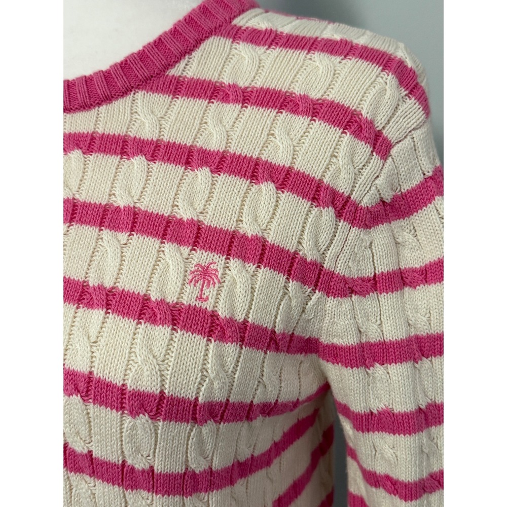 Lilly Pulitzer Women's Medium Striped‎ Cable Knit Pink Ivory Cotton Sweater - Picture 2 of 9